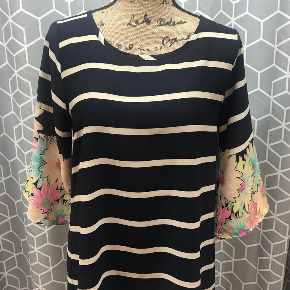 NEW Navy Stripe & Flower Dress